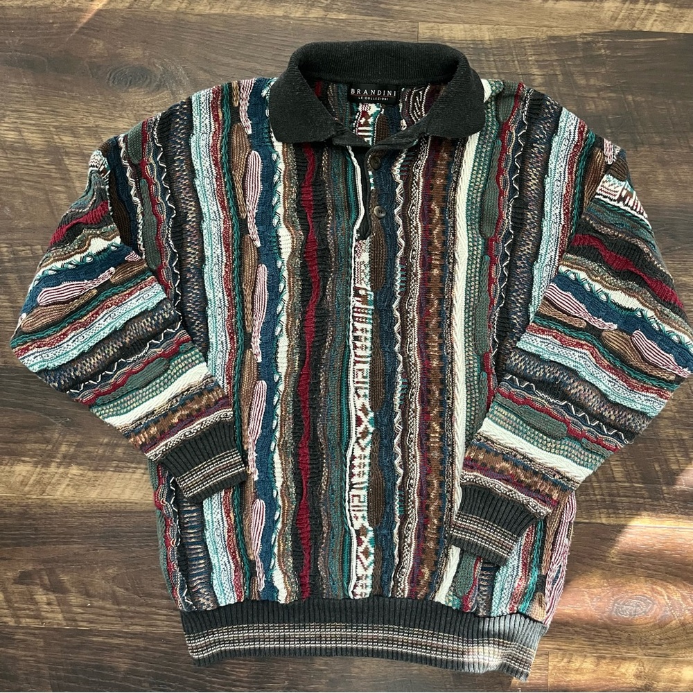 Vintage Brandini Le Collezioni 3D knit colorful chunky coogi style sweater M?